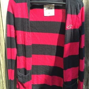 Hollister pink and navy stripped cardigan